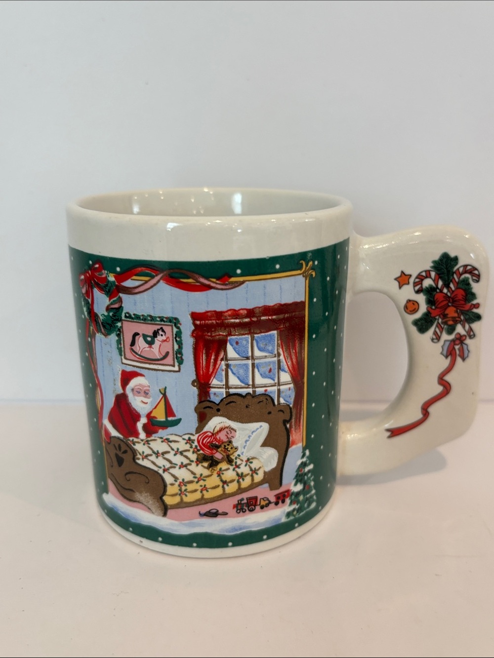 Festive Green Christmas Holiday Mug with Santa Scene